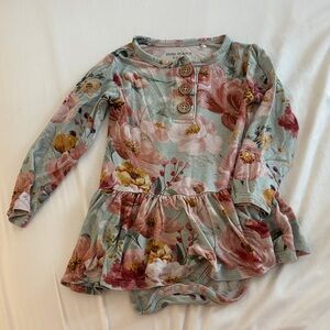 Posh Peanut Floral Long Sleeve Peplum Top - Pink and Green